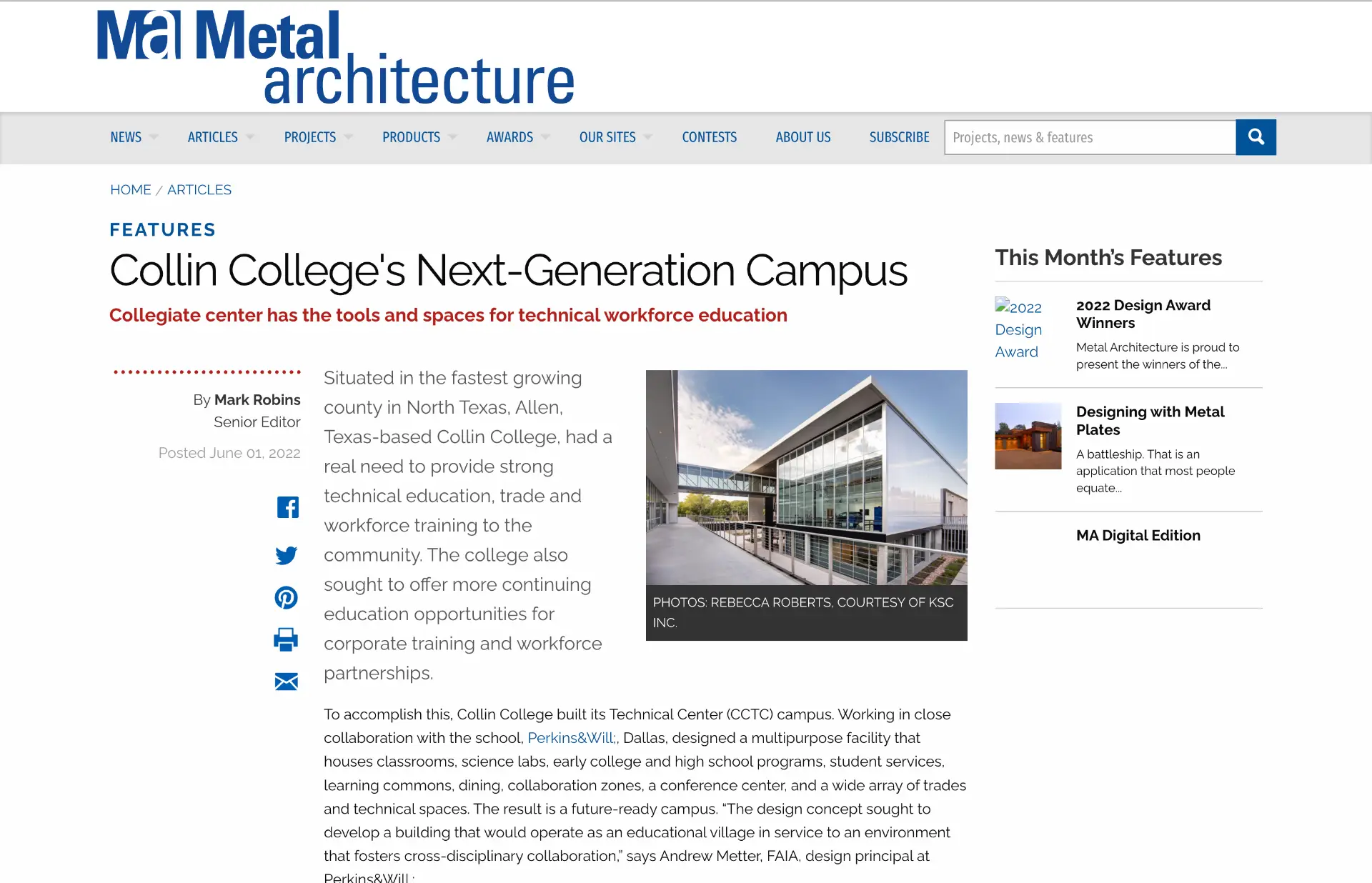 Metal Architecture article screenshot