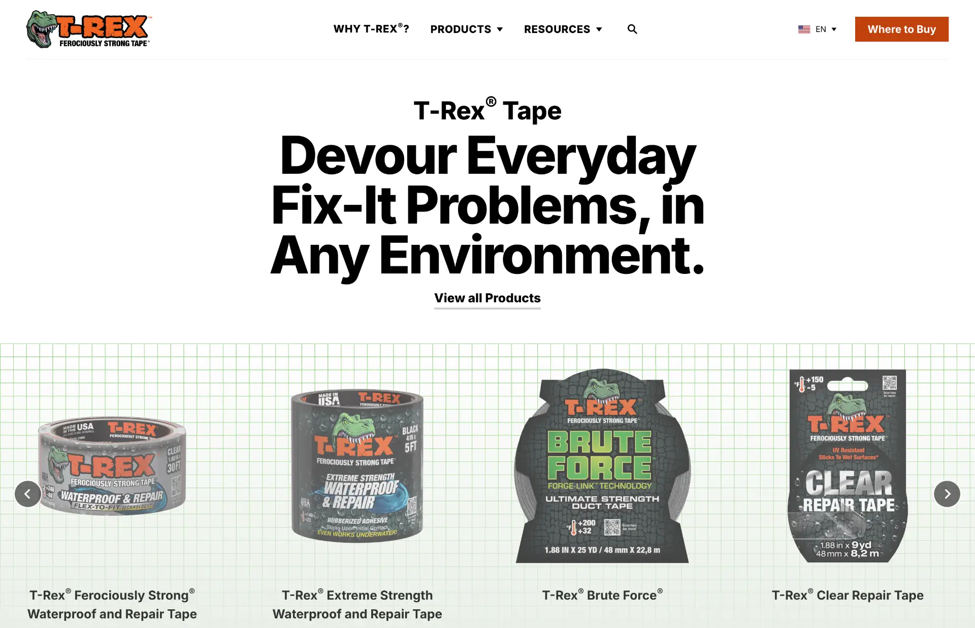 T-Rex Tape homepage screenshot